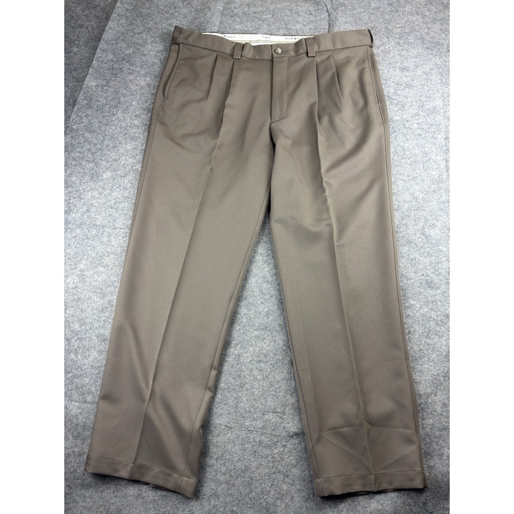 Oak Hill Men's 42x30 Brown Straight Fit Golf Dress Pant Pleated Stretch Preppy
